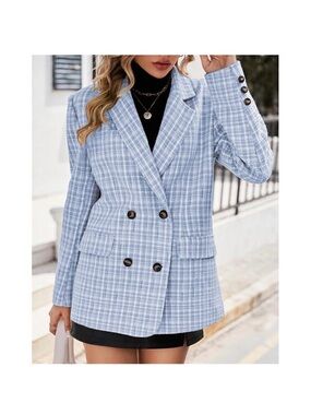 MINA TWEED PLAID LONG LINE DOUBLE BREASTED OLD MONEY OFFICE SIREN BLAZER SzXXL